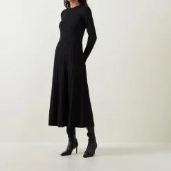 Discount Ribbed Knit Flared Dress Women Dresses
