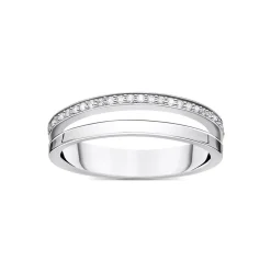 Ring Double White Stones Silver Women Rings