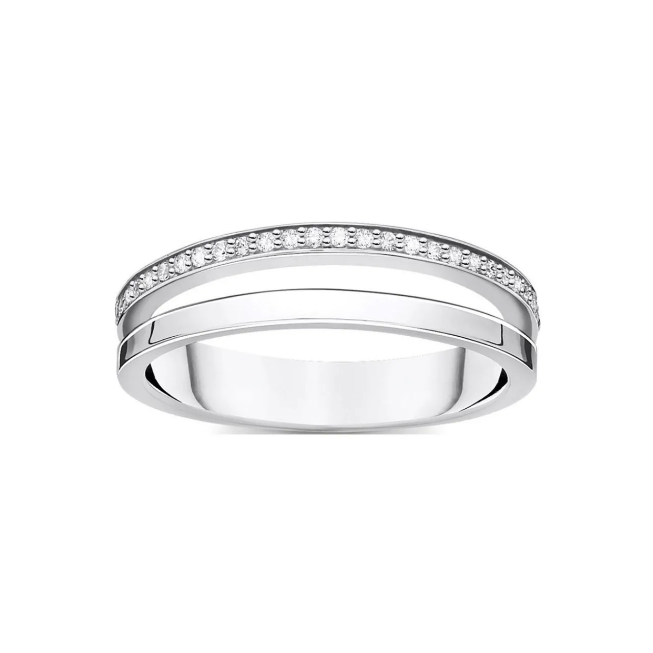 Ring Double White Stones Silver Women Rings