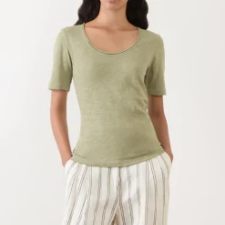 Online Rolled Slub T-Shirt Women Tops