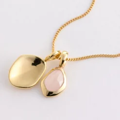 Discount Rose Quartz Pebble Charms Necklace Women Necklaces