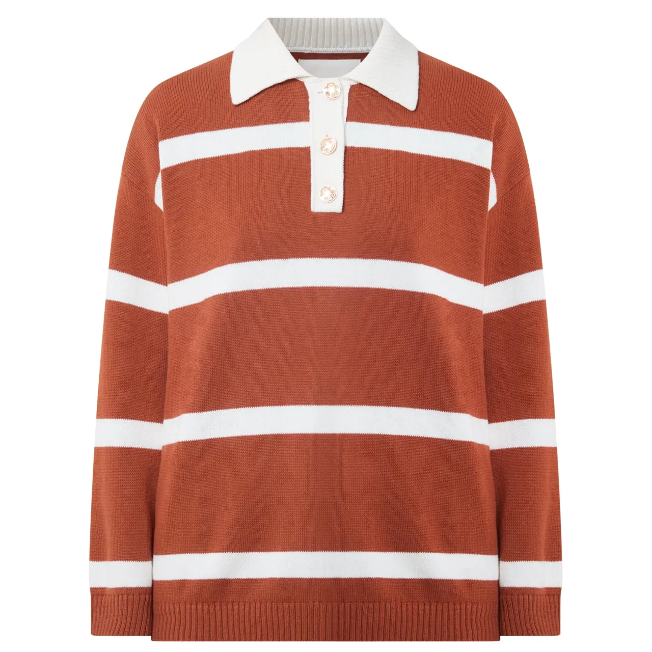 Best Rugby Striped Polo Sweater Women Sweaters & Cardigans