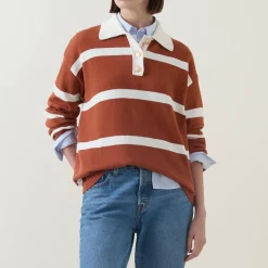 Best Rugby Striped Polo Sweater Women Sweaters & Cardigans