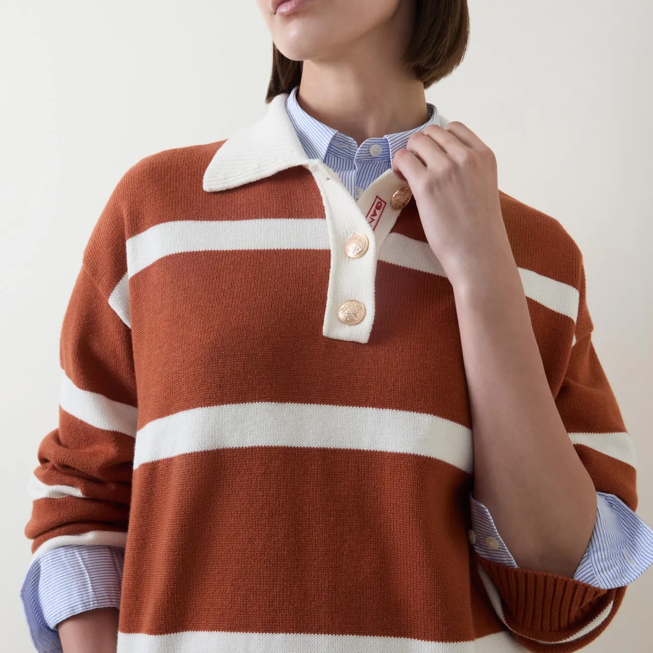 Best Rugby Striped Polo Sweater Women Sweaters & Cardigans