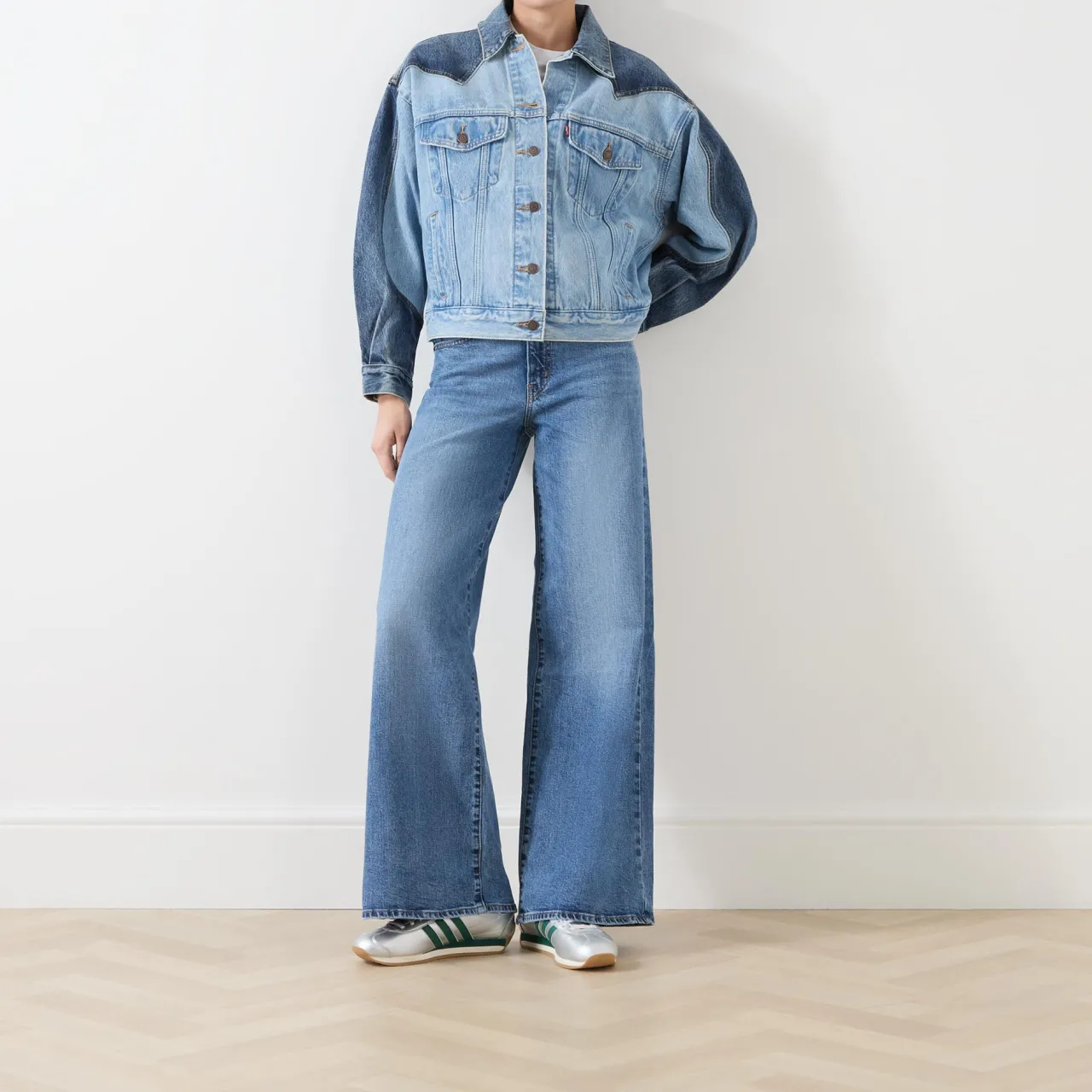 Outlet 90s Western Two-Tone Denim Jacket Women Coats & Jackets