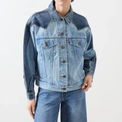 Outlet 90s Western Two-Tone Denim Jacket Women Coats & Jackets