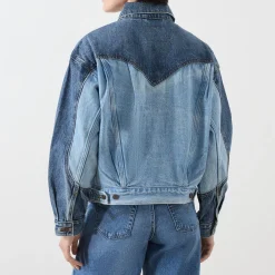Outlet 90s Western Two-Tone Denim Jacket Women Coats & Jackets