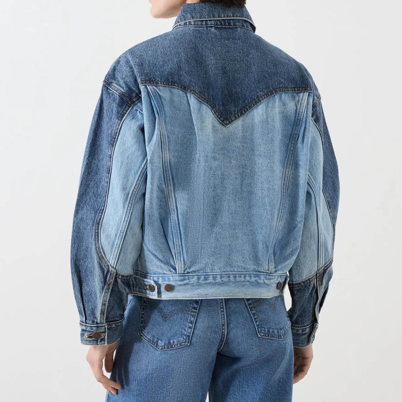 Outlet 90s Western Two-Tone Denim Jacket Women Coats & Jackets