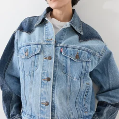 Outlet 90s Western Two-Tone Denim Jacket Women Coats & Jackets