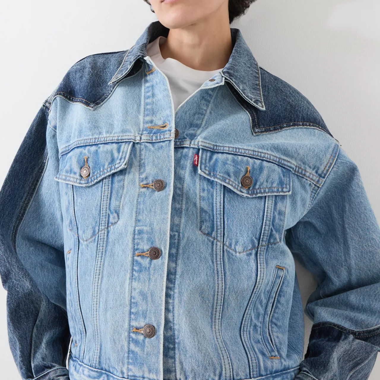 Outlet 90s Western Two-Tone Denim Jacket Women Coats & Jackets