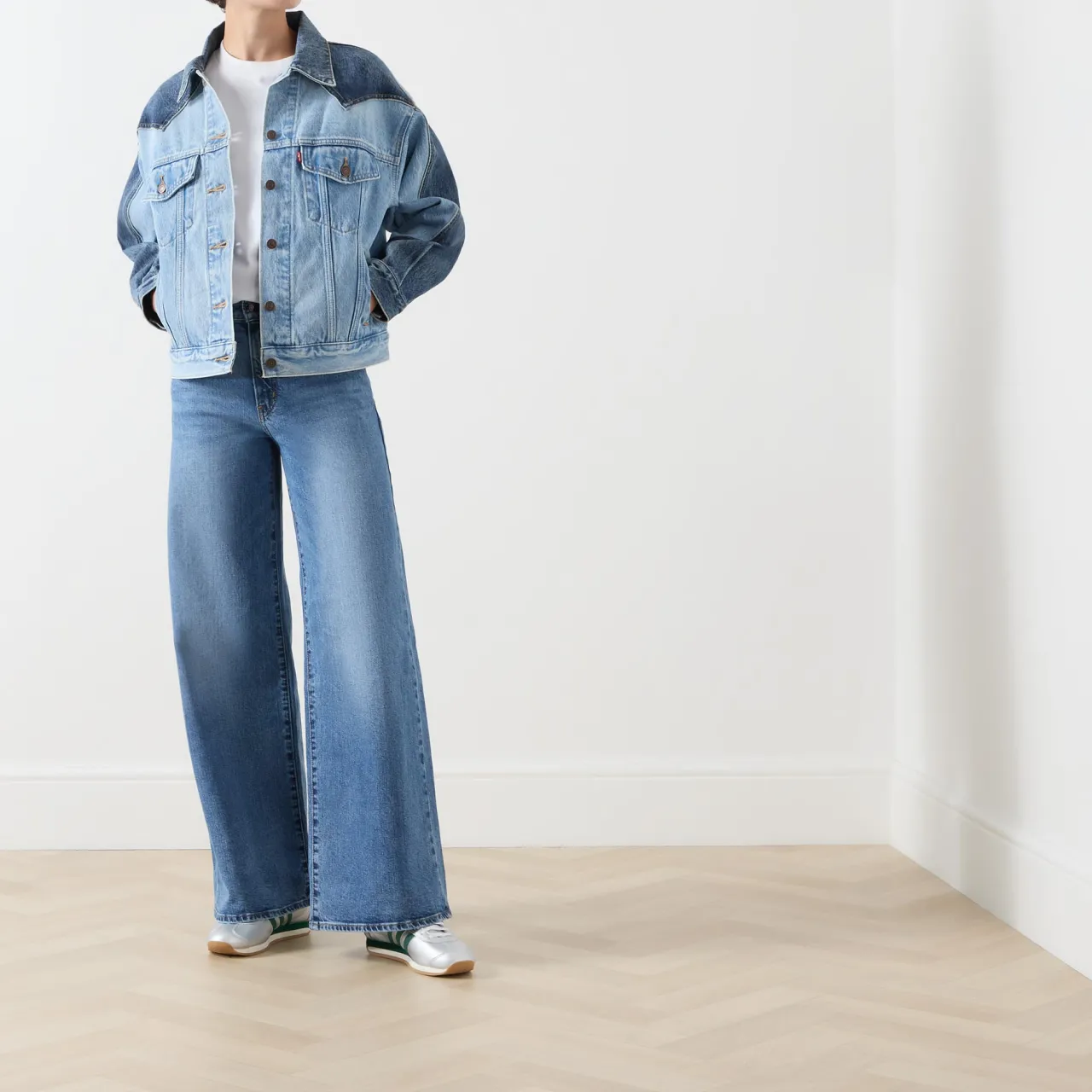 Outlet 90s Western Two-Tone Denim Jacket Women Coats & Jackets