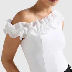 Hot Sadie Asymmetric Ruffle Top Women Tops