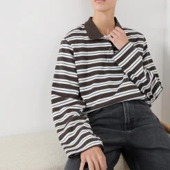 Hot Sadover Striped Polo Shirt Women Tops