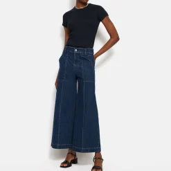 Best Sailor Wide-Leg Cropped Denim Trousers Women Denim