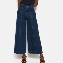 Best Sailor Wide-Leg Cropped Denim Trousers Women Denim