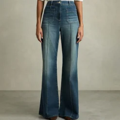 Online Sakura High-Rise Patch Pocket Flared Jeans Women Denim