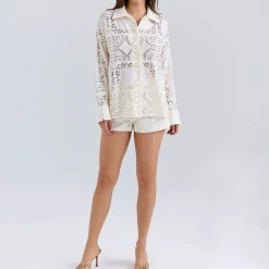 New Samah Broderie Anglaise Shirt Women Tops