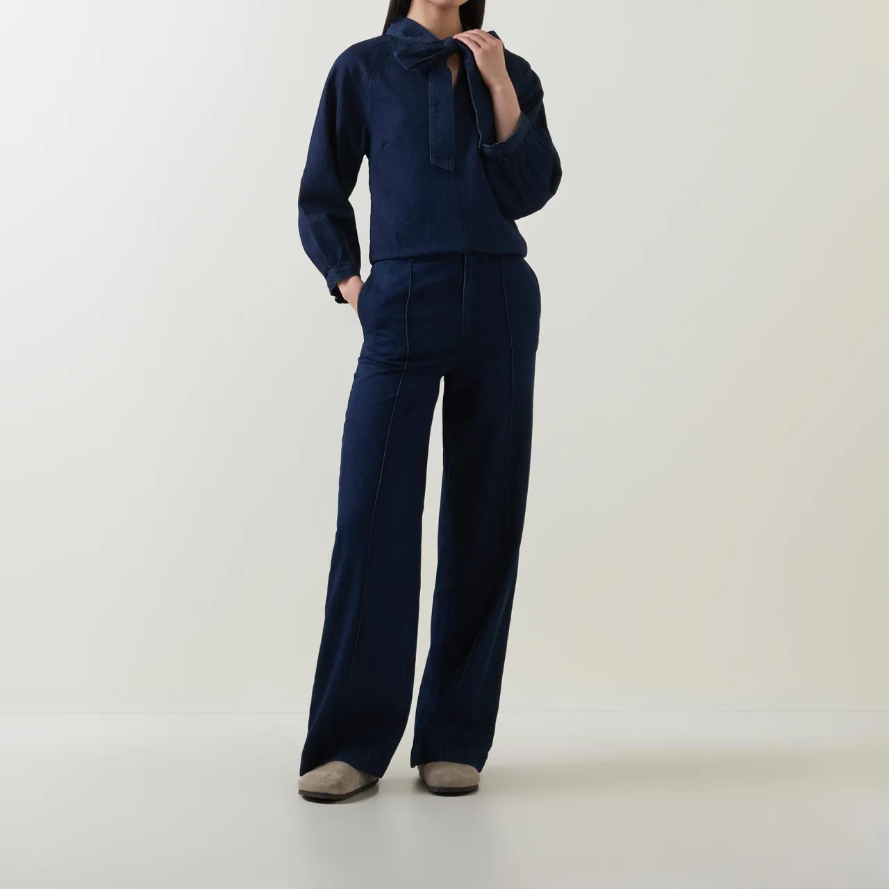 Online Sassi Pussybow Denim Blouse Women Tops