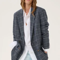 Outlet Sava Check Print Double-Breasted Blazer Women Coats & Jackets
