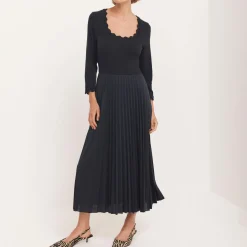 Outlet Scallop Pleated Dress Women Dresses