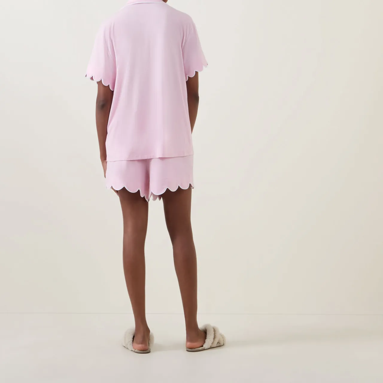 New Scalloped Pyjama Shirt & Shorts Set Women Sleepwear