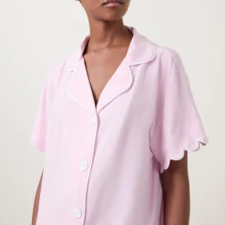 New Scalloped Pyjama Shirt & Shorts Set Women Sleepwear