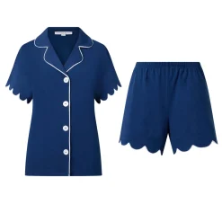 Sale Scalloped Pyjama Shirt & Shorts Set Women Sleepwear
