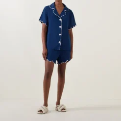Sale Scalloped Pyjama Shirt & Shorts Set Women Sleepwear