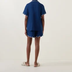 Sale Scalloped Pyjama Shirt & Shorts Set Women Sleepwear