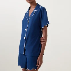 Sale Scalloped Pyjama Shirt & Shorts Set Women Sleepwear