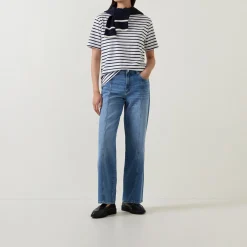 Outlet Seam Mid-Rise Straight Leg Jeans Women Denim