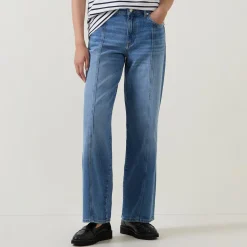 Outlet Seam Mid-Rise Straight Leg Jeans Women Denim