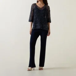 Outlet Sequin Open-Knit Sweater Women Tops