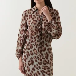 Outlet Sheer Cheetah Print Blouse Women Tops