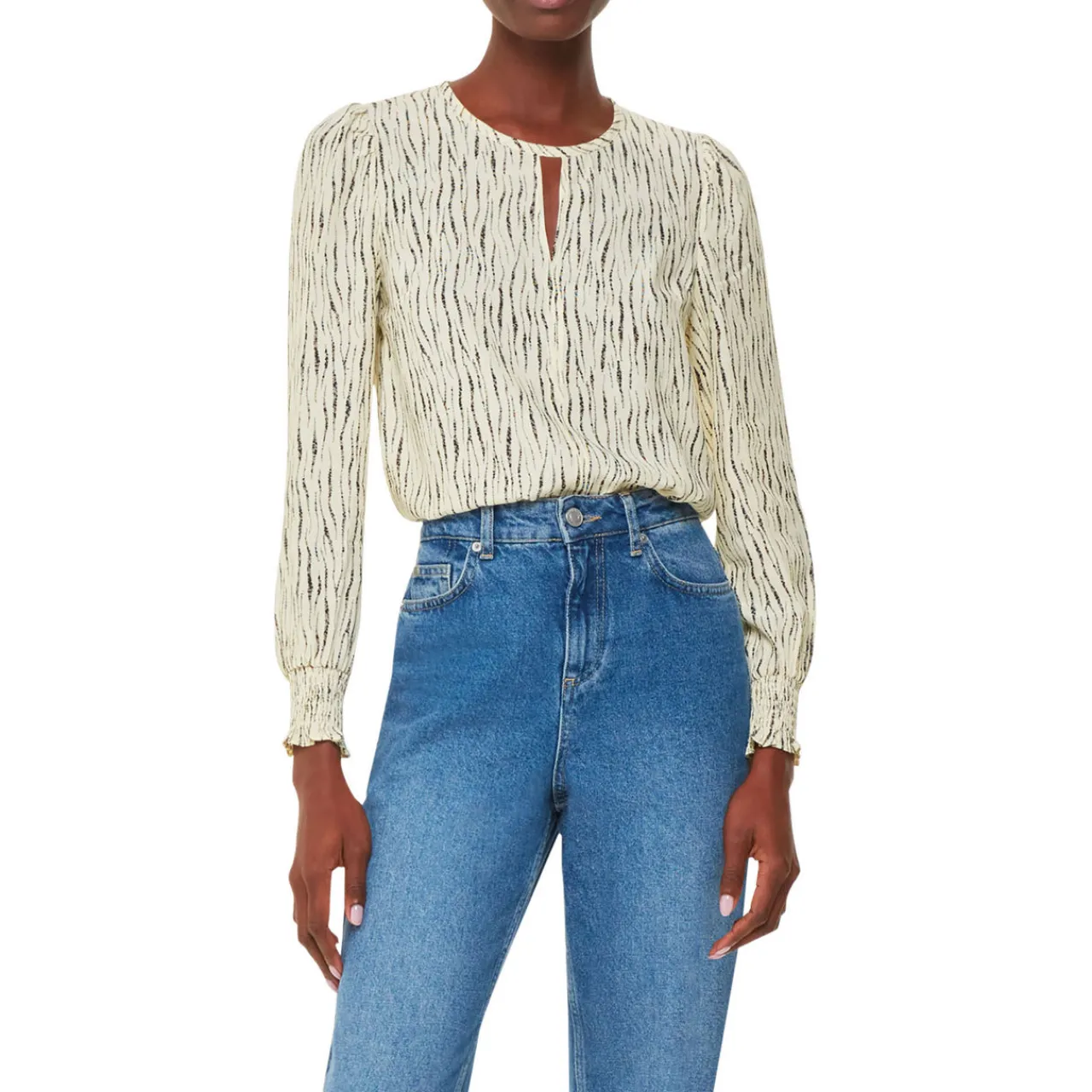 Hot Shibori Stripe Detail Blouse Women Tops