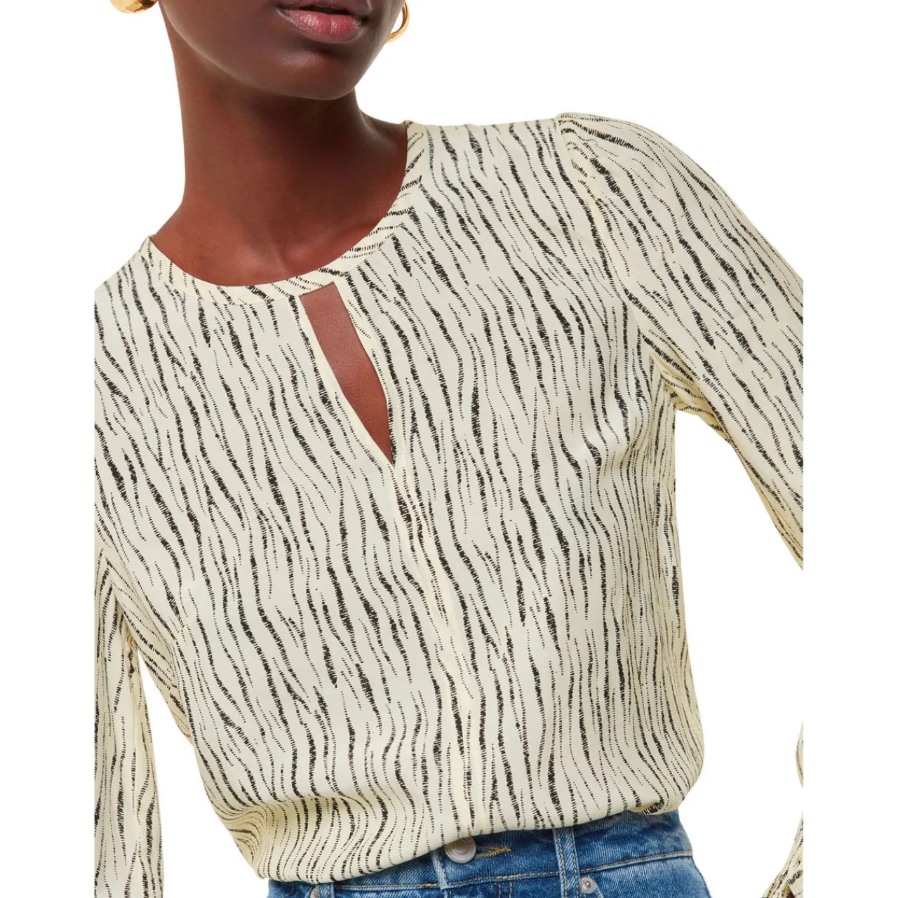 Hot Shibori Stripe Detail Blouse Women Tops