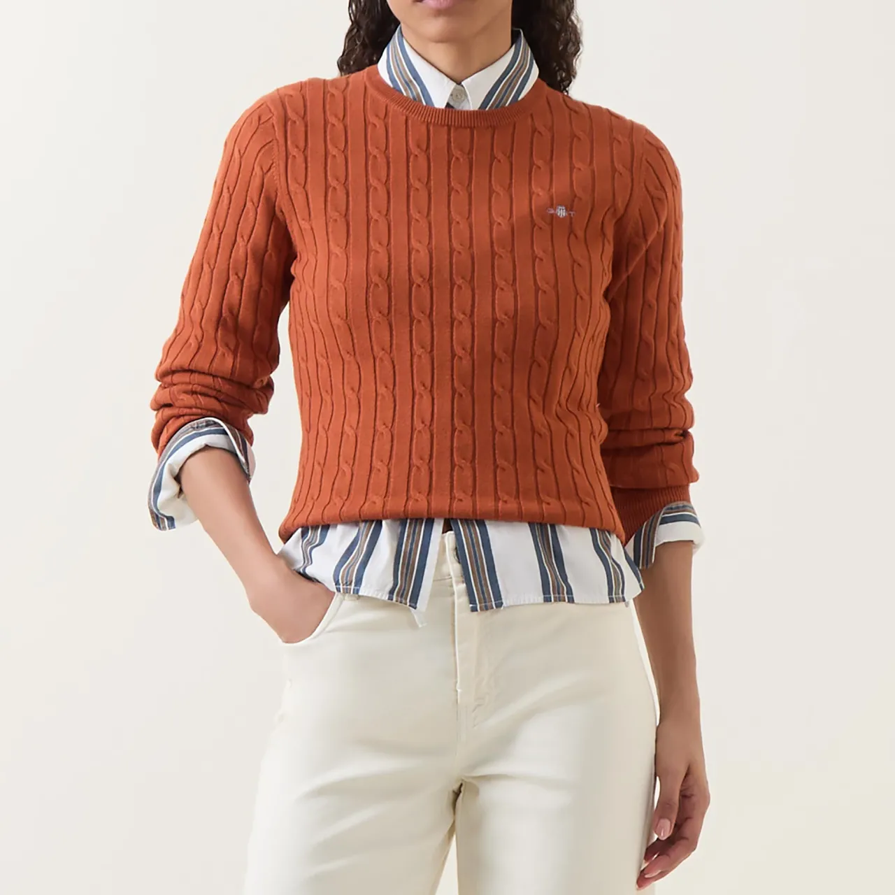Best Shield Logo Cable Knit Sweater Women Coats & Jackets
