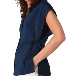 New Side-Tie Button-Down Shirt Women Tops