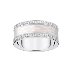 New Silver & White Enamel Embellished Band Ring Women Rings