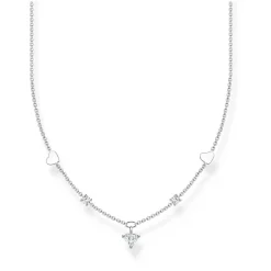 New Silver Hearts and White Stones Necklace Women Necklaces