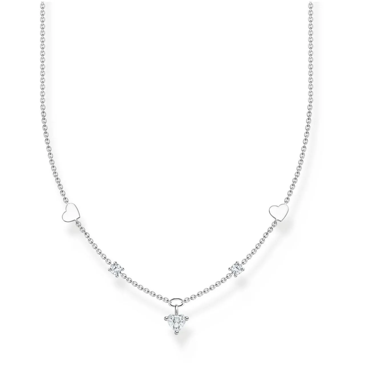 New Silver Hearts and White Stones Necklace Women Necklaces