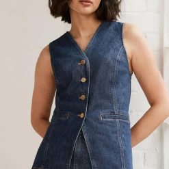 Sale Single-Breasted Denim Waistcoat Women Coats & Jackets