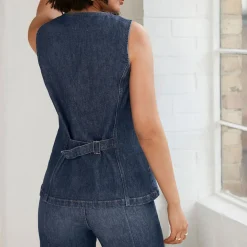 Sale Single-Breasted Denim Waistcoat Women Coats & Jackets