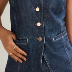 Sale Single-Breasted Denim Waistcoat Women Coats & Jackets