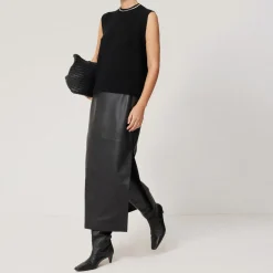 Slit Leather Skirt Women Skirts