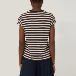 Discount Slub-Texture Striped T-Shirt Women Tops