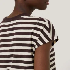 Discount Slub-Texture Striped T-Shirt Women Tops