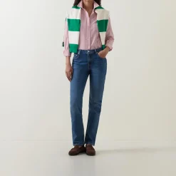 Stretch Mid-Rise Straight Leg Jeans Women Denim