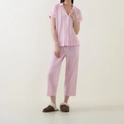 Discount Stripe Cropped Pyjama Set Women Sleepwear