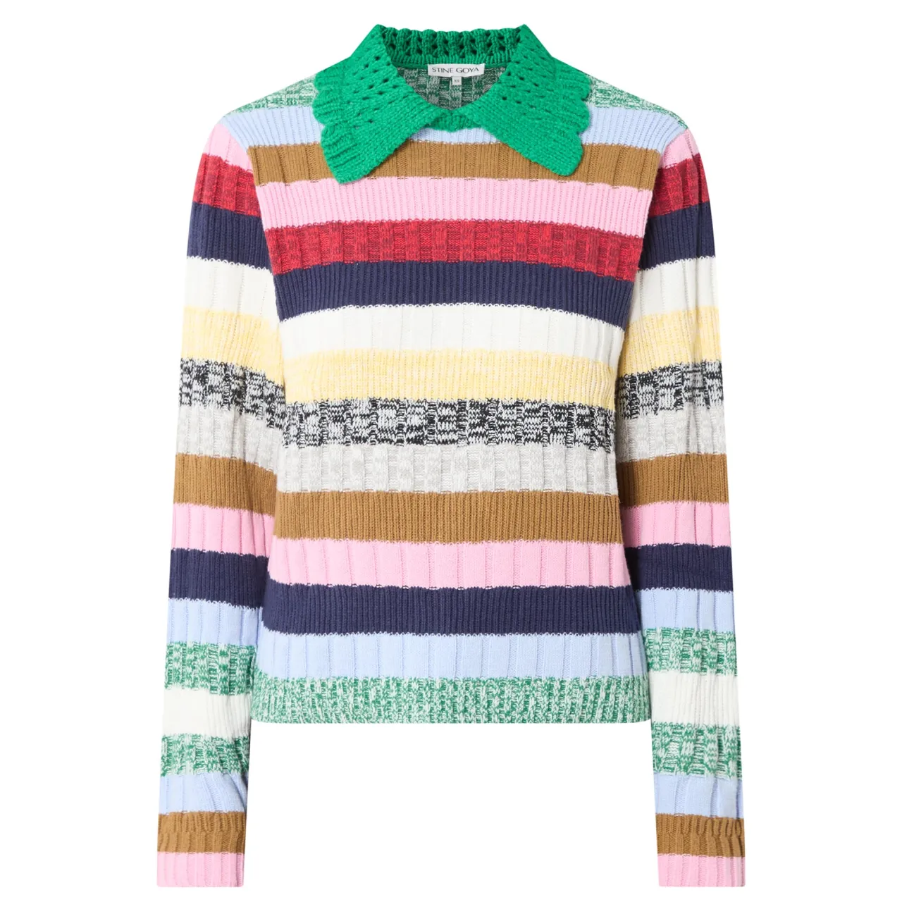 Online Stripe Knit Polo Shirt Women Tops